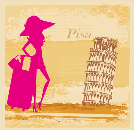 elegant tourist in Pisa, abstract cardのイラスト素材