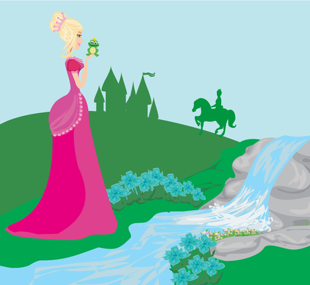 Beautiful young princess kissing a big frogのイラスト素材