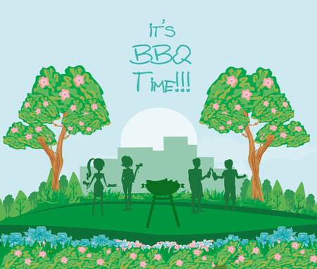 barbecue in the park, abstract card, invitationのイラスト素材