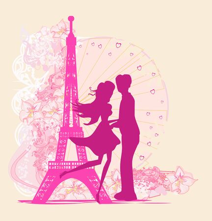 Romantic couple in Paris - abstract cardのイラスト素材