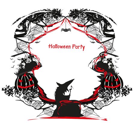 Halloween witch preparing potion, decorative frameのイラスト素材