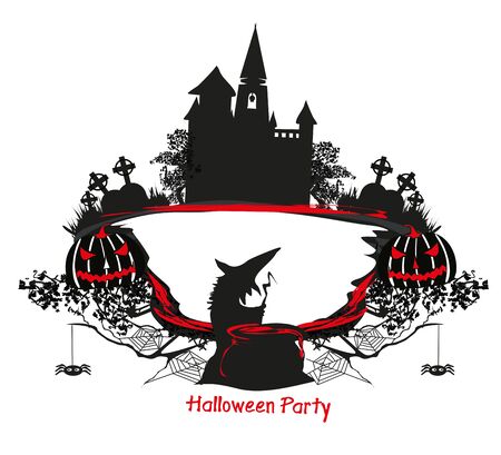 Halloween witch preparing potion, decorative frameのイラスト素材