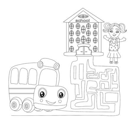 Maze with cute school busのイラスト素材