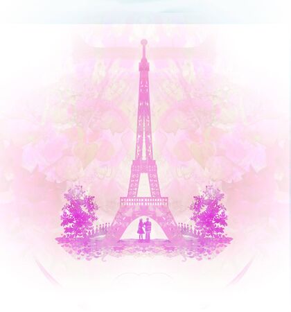 Romantic couple in Paris - abstract cardの写真素材