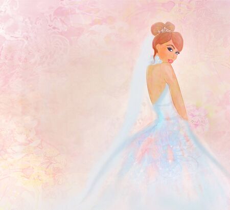 Beautiful bride with flowers, abstract, artistic backgroundの写真素材