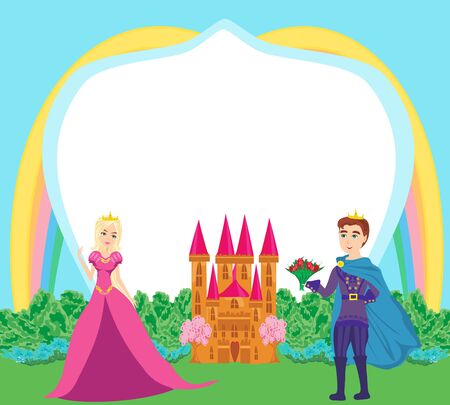 Beautiful prince and princess in the garden - frameのイラスト素材