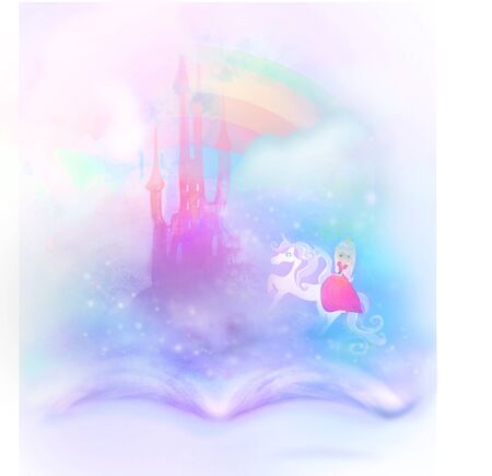 Magic world of tales, fairy castle appearing from the bookの写真素材