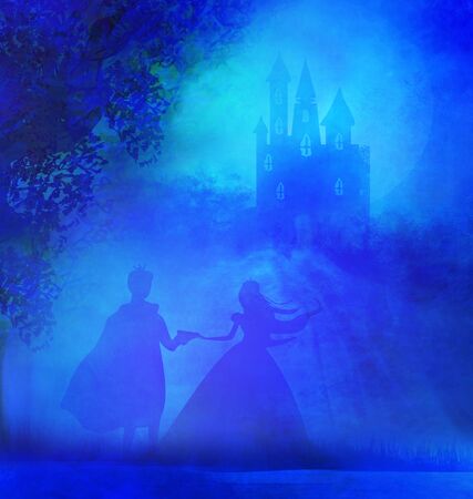 Magic castle and princess with princeの写真素材