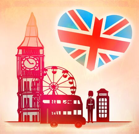 Vintage card with icons of Londonの写真素材