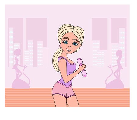 Girls exercising in a gym - illustrationのイラスト素材