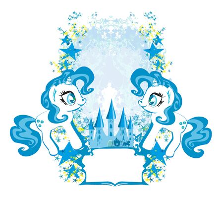 Beautiful unicorn and fairy-tale princess castle frameのイラスト素材