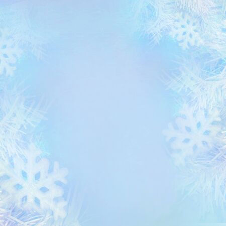 Christmas background concept design of white snowflake and snow with copy spaceの写真素材