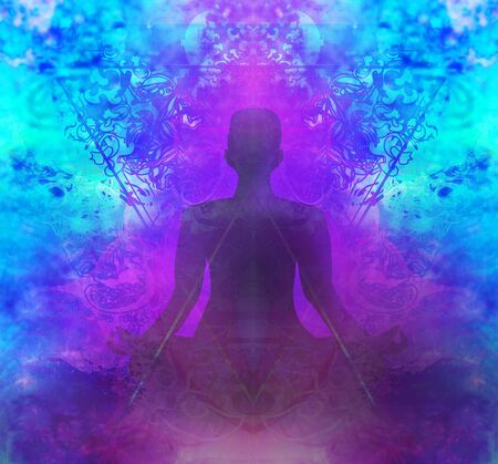Yoga man lotus poseの写真素材