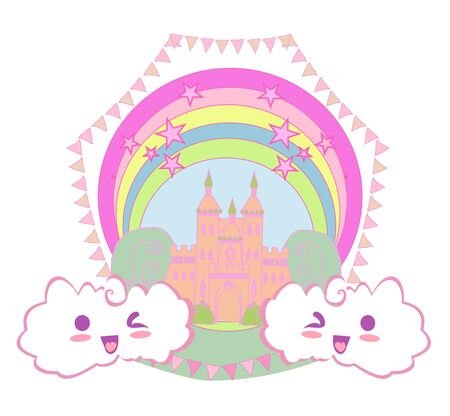 girlish frame with fairytale castleのイラスト素材