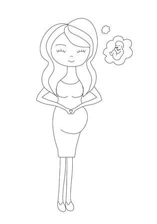 hand drawn illustration with pregnant woman, isolated characterのイラスト素材