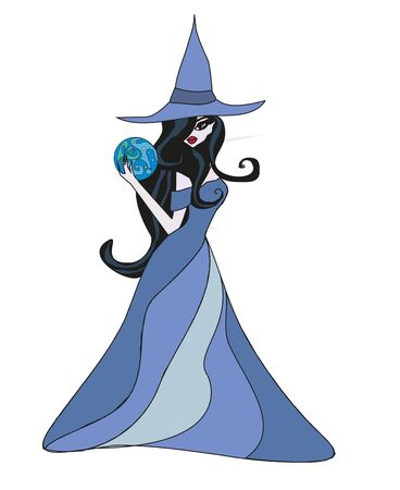 Beautiful witch reads the future from the crystal ballのイラスト素材