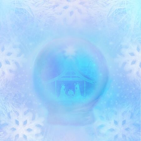 crystal ball with Traditional Christmas Nativity Sceneの写真素材