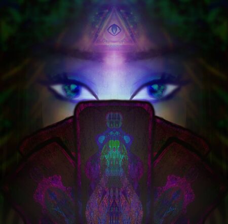 The Fortuneteller woman reads the future with cardsの写真素材