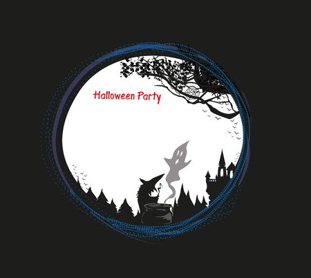 Halloween witch preparing potion during the full moonのイラスト素材