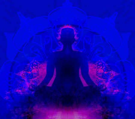 Illustration of a human body in lotus pose - meditating personの写真素材