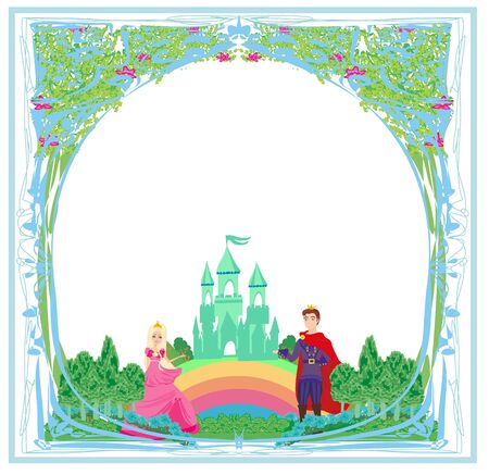 Beautiful prince and princess in the garden - frameのイラスト素材