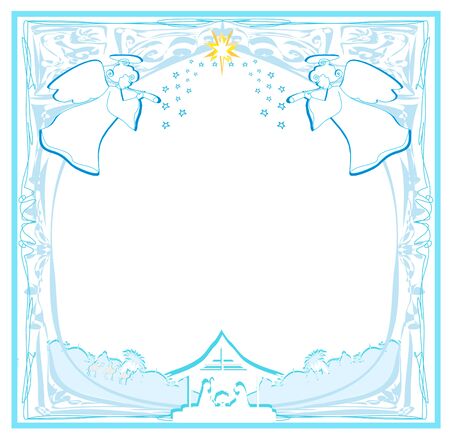 Decorated background with angels and Bethlehem. のイラスト素材