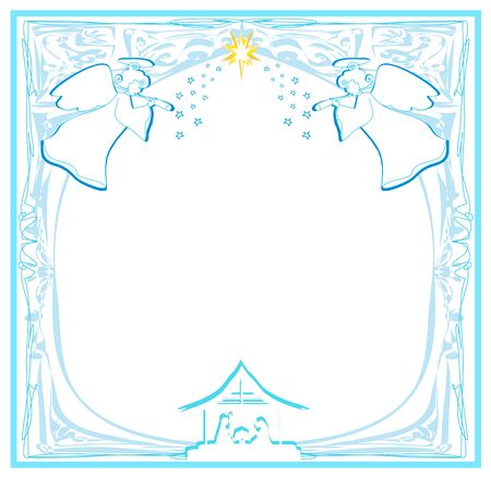 Decorated background with angels and Bethlehem. のイラスト素材