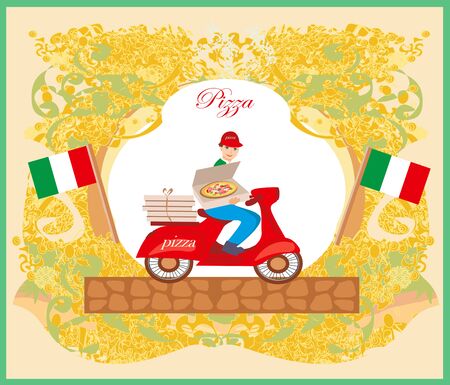 Pizza delivery man on a motorcycle -  Abstract card のイラスト素材