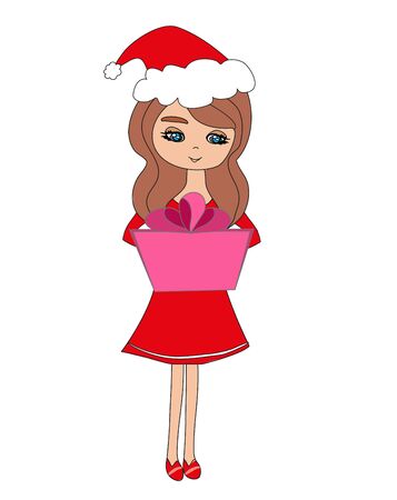 sweet girl in Christmas inspired costume holding a presentのイラスト素材
