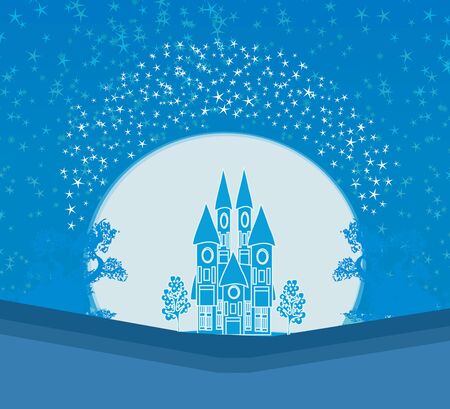 Abstract landscape with old castle, moonlit at night のイラスト素材