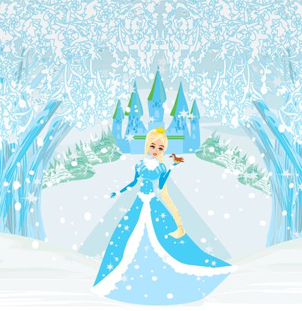 Winter landscape with castle and beautiful princessのイラスト素材