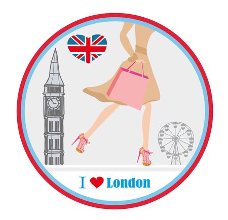 woman shopping in London - cardのイラスト素材