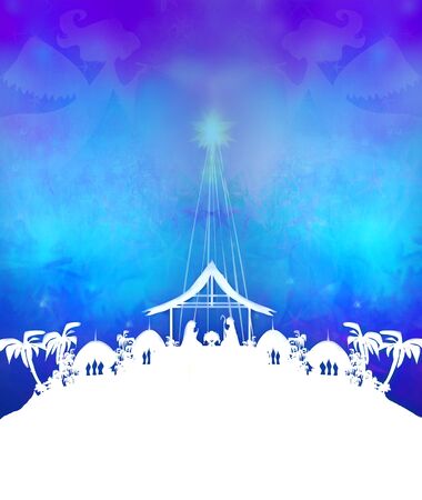 Christmas religious nativity scene with angelsの写真素材