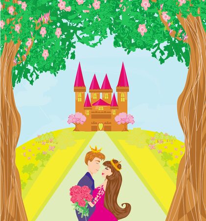 The princess and the prince in a beautiful gardenのイラスト素材