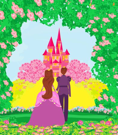 The princess and the prince in a beautiful gardenのイラスト素材
