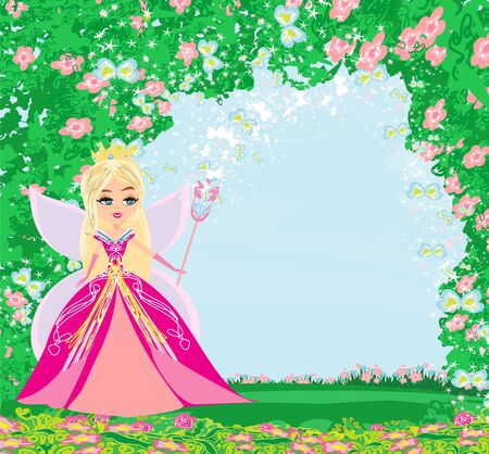 beautiful fairy - decorative floral frame with butterflies and space for textのイラスト素材