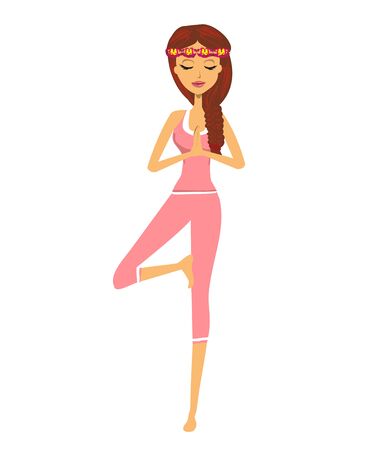 beautiful woman in a traditional yoga pose, isolated characterのイラスト素材
