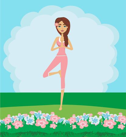 beautiful woman in a traditional yoga pose のイラスト素材