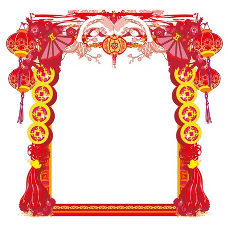 Japanese koi decorative red frameのイラスト素材
