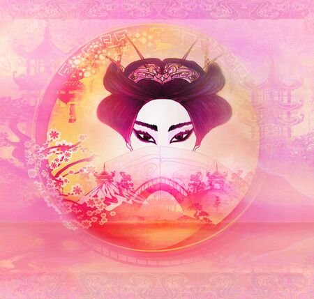 Abstract Beautiful geisha Portrait の写真素材