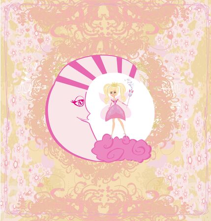 cute fairy on moon - abstract card with a pastel backgroundのイラスト素材