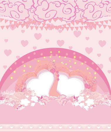 pink decoration valentine card with hearts and rainbowのイラスト素材