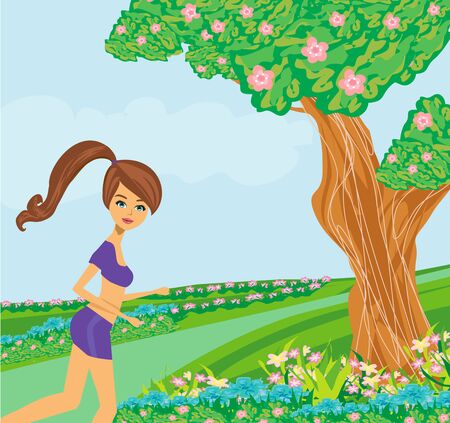 Jogging Girl in the Park on a beautiful spring dayのイラスト素材