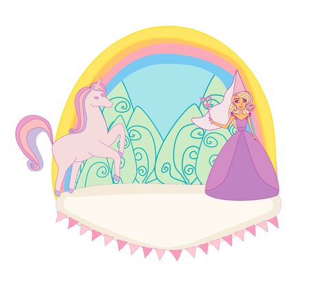 Unicorn and fairy - girlish icon, doodle illustrationのイラスト素材