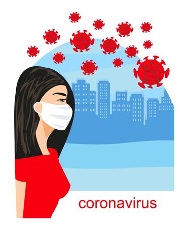 Coronavirus epidemic, young female character wearing a protectiv のイラスト素材