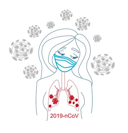 Coronavirus epidemic, young female character wearing a protectivのイラスト素材