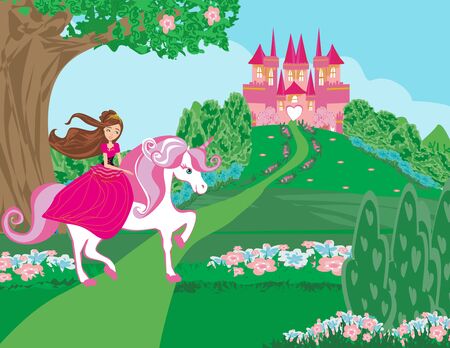 sweet little Princess riding a fairy-tale horseのイラスト素材