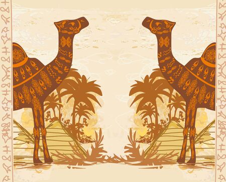 Camel in egypt desert - decorative vintage cardのイラスト素材