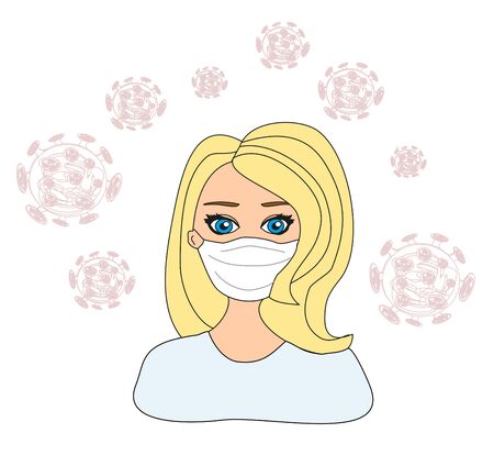 Coronavirus epidemic, young female character wearing a protectiv のイラスト素材