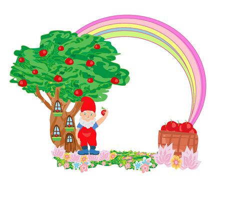 Fantasy tree house and cute dwarf - fairy frameのイラスト素材